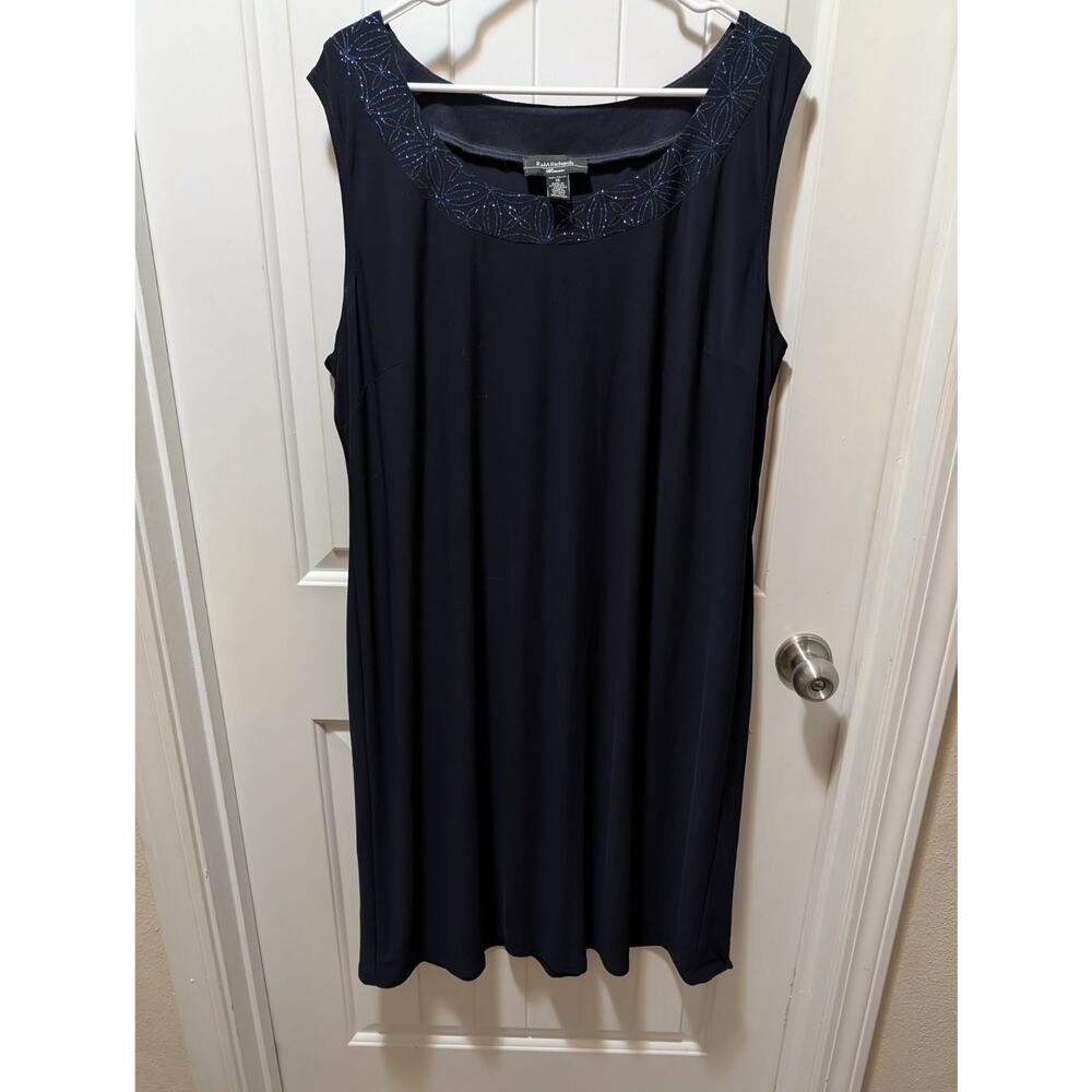 R&M Richards Women's 1X Blue Glitter Scoop Neck Sleeveless Cocktail Dress